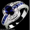 Beautiful Blue Saphire and CZ Silver Ladies Ring