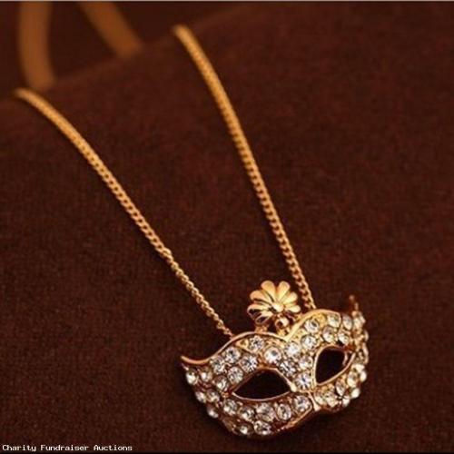 Mardi Gras Mask gold with Rhinestones Pendant Necklace