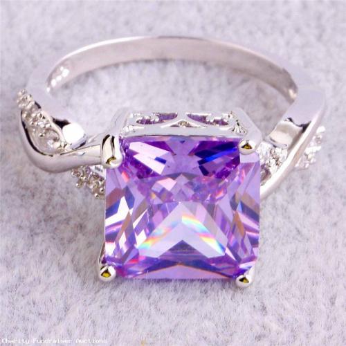 Ladies Purple Amethyst Gemstone  Dinner Ring Silver